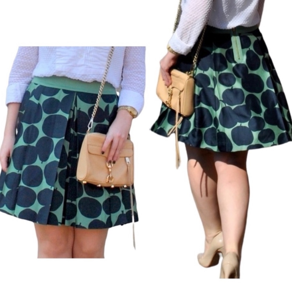 Juicy Couture silk pleated green apple pear skirt